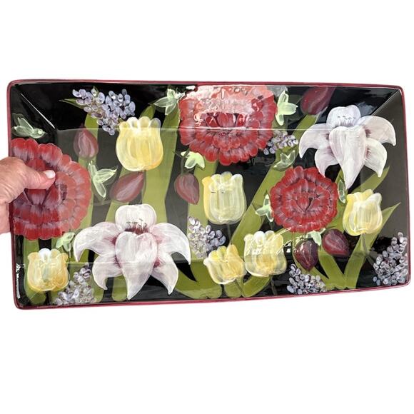 Lesal Studio Evening Song Colorful Floral Serving Platter 18x10 - Picture 5 of 10